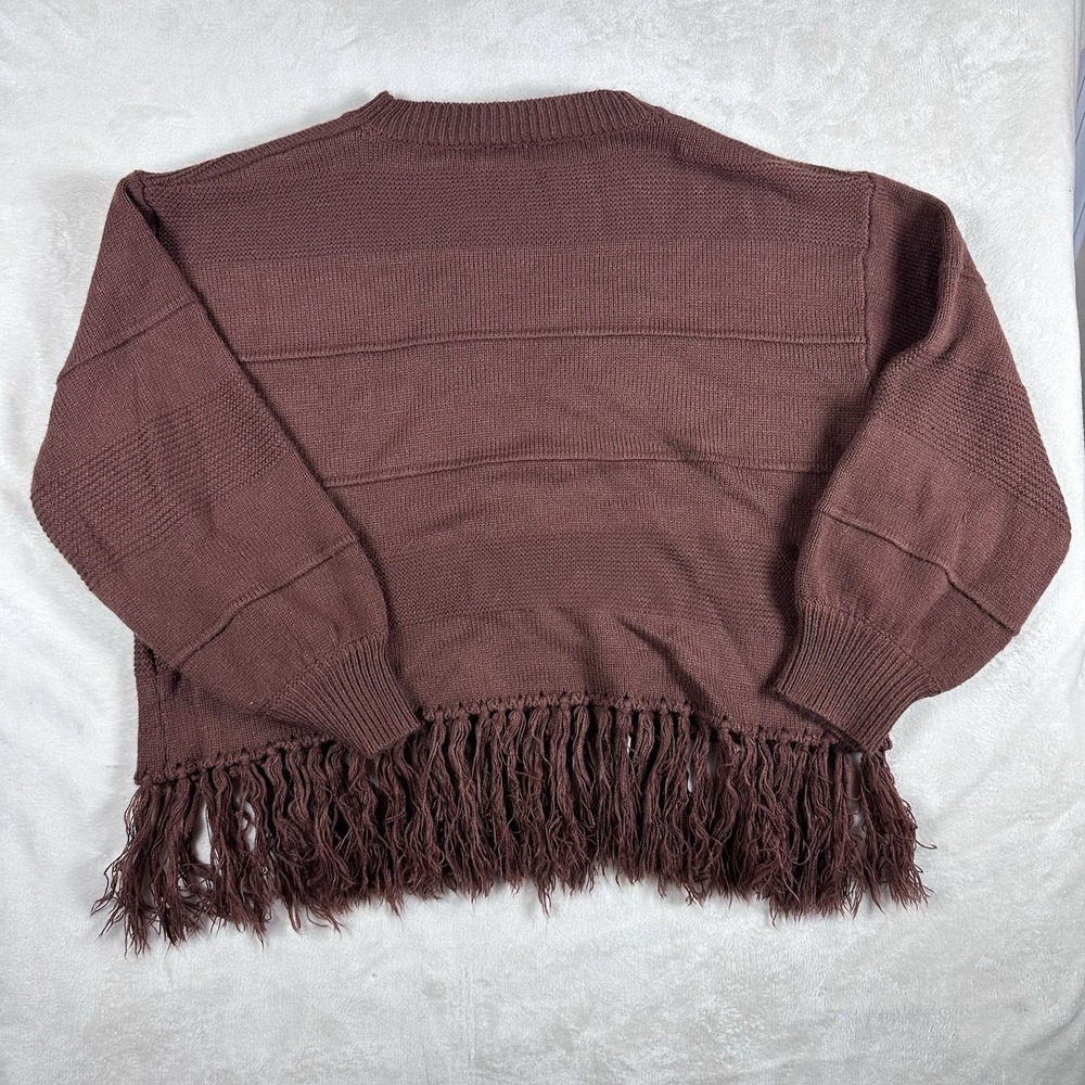 Pink Lily Womens M Mauve Fringe Hem Knit Sweater Long Sleeve Boho Oversized - Picture 9 of 11